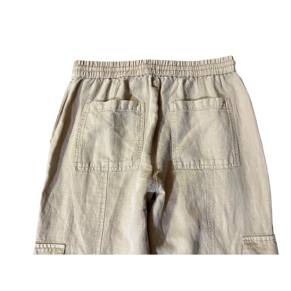 Nicole Miller Linen Blend Cropped Pants Womens L Tan Drawstring Used - Picture 16 of 16